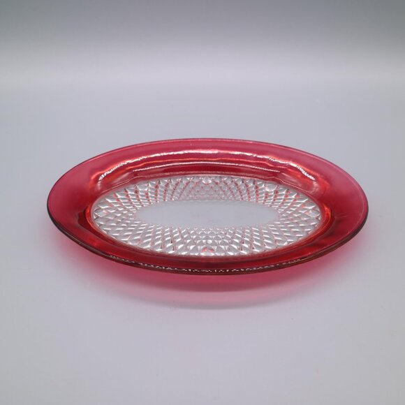 Indiana Glass Company Ruby Flashed Iridescent Diamond Point Pattern Vintage - Picture 3 of 9